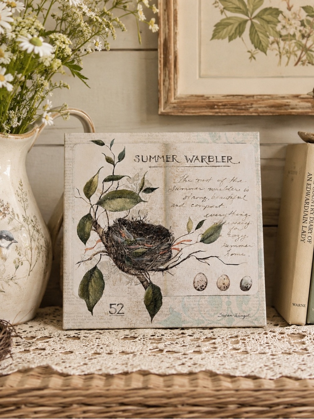Susan Winget “Nest Study – Summer Warbler” Canvas Wall Art Bird Nest & Eggs
